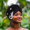 IYOU Flower Afrcian Head Wraps Black Floral Turban Headband Pearl