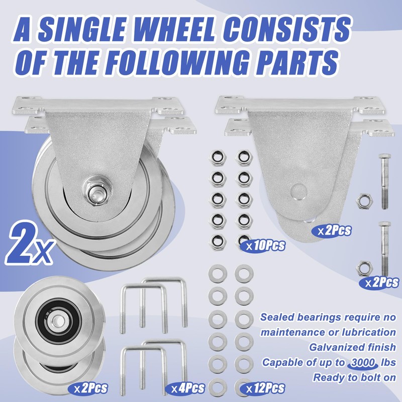 Tatuo 2 Pack 4" Heavy Duty V Groove Gate Roller
