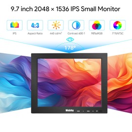 Wstirhy 9.7 Inch Small Monitor 2048x1536 IPS Display, 4:3 Second Screen, 440 Nit Brightness, Dual USB-C & HDMI, Built-in Speakers, VESA Mountable, External Monitor for Laptop PC Phone RasPi