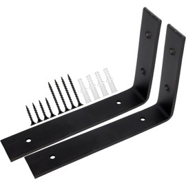 2 Pcs Heavy Duty Shelf Brackets Industrial Shelf Bracket L Shape Right Angle Corner Bracket for Wall Mounted Shelf with Matching Screw and Anchors Black, 250mm-100mm