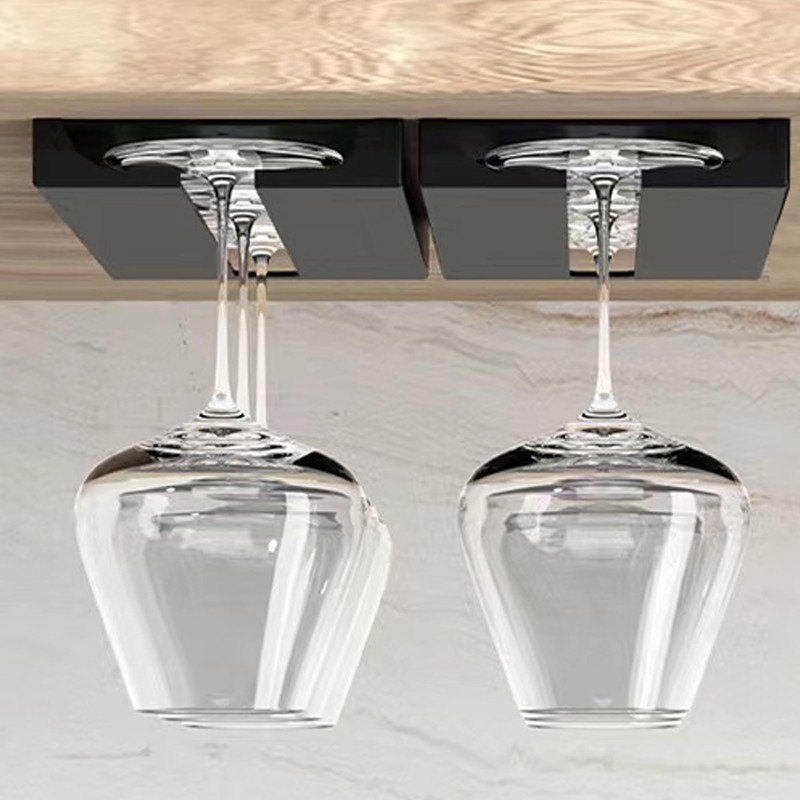 Vaisoeny Wine Glass Holder Under Cabinet, 4 Pack, Black