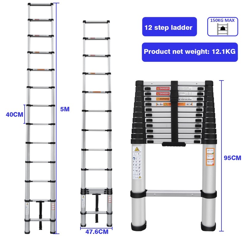 Aluminum Telescoping Ladder with Non-Slip Feet, 16.5FT Telescopic Ladder One
