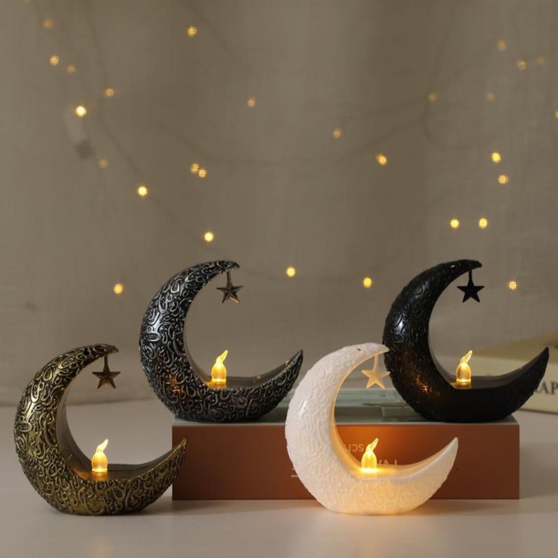 Mini Ramadan Lantern for Centerpiece, 3.94In Moon Shape LED Eid
