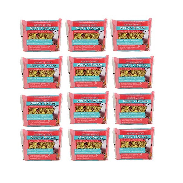 Songbird Treats Seed Bars | 12 Pack of 8 oz Bird Seed Cakes for Wild Birds (Nutty's Berries)