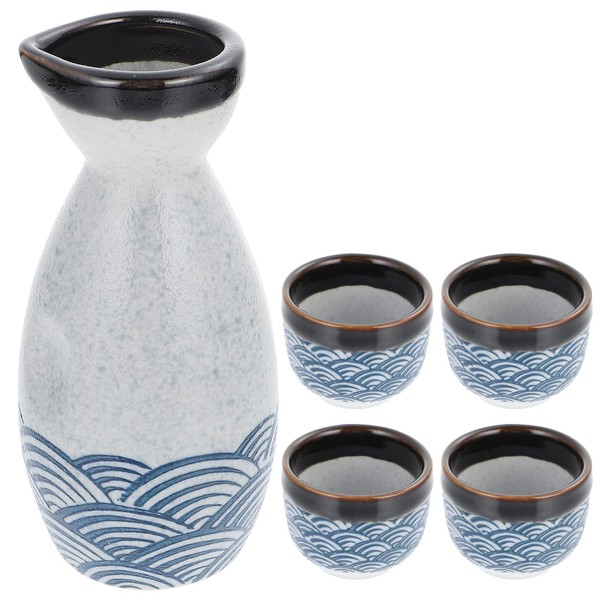 Hemoton - Set di Sake in Ceramica Giapponese per Sake e 4 Tazze di ococoko smaltate, per 1 Set