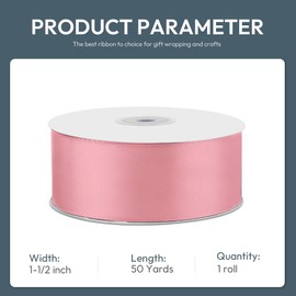 KMER LIFE 1-1/2" Wide x 50 Yards Pink Single Faced Polyester Satin Ribbon, Pink Satin Ribbon Perfect for Wedding Decor, Wreath, Crafts, Gift Wrapping & Other Projects (Pink)