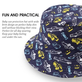 JANGANNSA Summer Baby Boys Hat Sun Protect Bucket Hat for Girls Wide Brim Cotton Beach Cap (Navy Car,50cm)