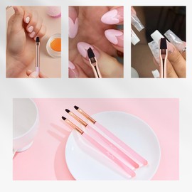 Nail Art Clean Up Brushes - 3Pcs Nail Art Brush Set with Flat/Oval/Fine Angled Gel Brush, Nail Extension Tool for Professional DIY Home Salon(Clear Pink)