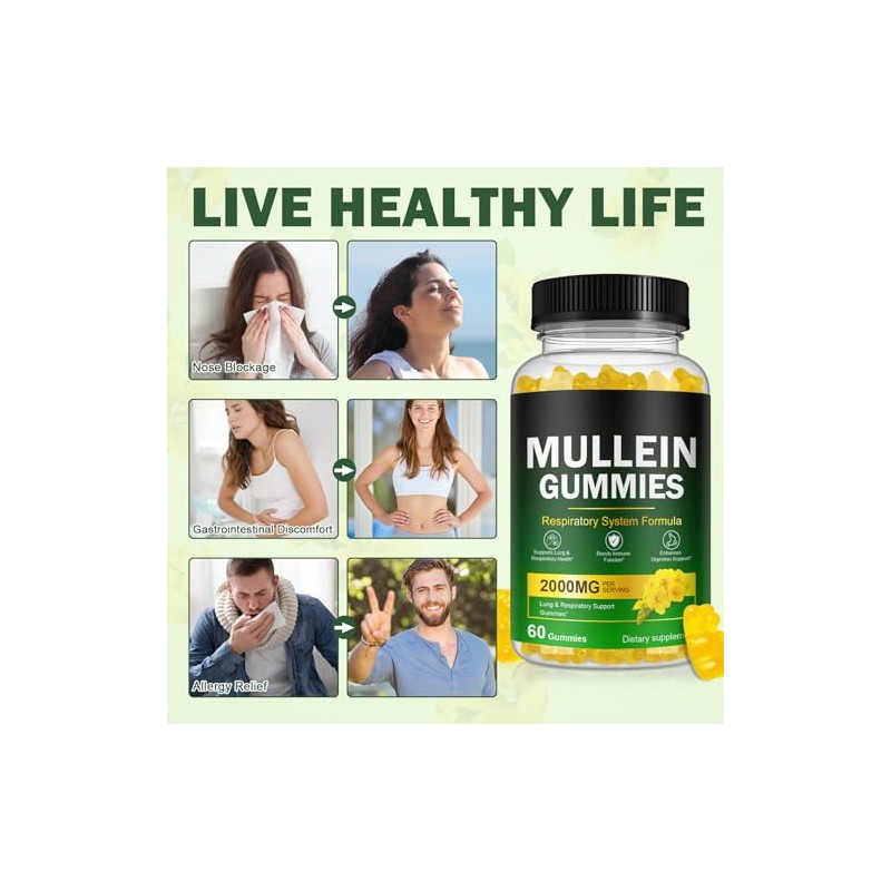 Mullein Gummies - Mullein Leaf Extract for Lungs, Mullein Leaf