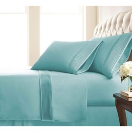 TRP 4 Piece Modern & Contemporary Classic 21-Inch Extra Deep Pocket Pleated Sheet Set Fully Elasticized Fitted Sheet 110 GSM Microfiber Fabric Farmhouse Bedding All Season Sky Blue Bed Sheets Queen