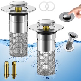 2 Pcs Bathroom Sink Stopper Hair Catcher, Pop Up Bathtub Drain Strainer with Removable Stainless Steel Drain Filter Basket for US Universal Kitchen Bathroom Sink Stopper Replacement