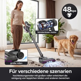 Lubluelu Cordless Vacuum Cleaner 48 KPa 450 W Wireless up to 50 Minutes Running Time Foldable Kink Tube Anti-Tangle Brush Large Dust Container Quiet and Self-Standing for Hard Floors, Carpet and Pet