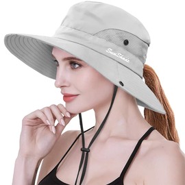 IYEBRAO Womens Ponytail Sun Hat UV Protection Summer Wide Brim Boonie Cap for Beach Fishing Hiking Garden Work UPF50+（Beige）