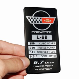 1Pc C4 Corvette 1987 L98 Engine ID Spec Metal Data Plate Emblem 3D Badge Nameplate Replacement for Corvette