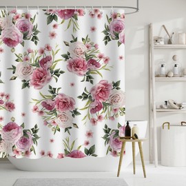 APROPHIC Vintage Floral Shower Curtain Home Decor Pink Peony Rose Shower Curtains for Bathroom Botanical Plant Green Leaves Polyester Fabric Waterproof Flower Bathroom Curtain with 12 Hooks 72"*72"