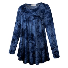 LARACE Plus Size Tunic Tops for Women Long Sleeve Crew Neck Loose Fit Casual shirts(T09-DarkBlue 2X)