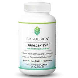Bio-Design Aloe Lax 225 Natural Herbal Laxative - Gentle Relief for Occasional Constipation with 225mg Natural Aloe ferox - Supports Regularity and Colon Health - 60 Capsules