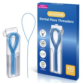 Houselog Floss Threaders | 420 Count Dental Floss Threaders for Braces,Bridges,and Implants with Portable Travel Case (6 Pack)