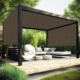Shade&Beyond 7' W × 16' L Pergola Shade Cover Mocha Pergola Cover Canopy Replacement Shade Cloth for Garden, Patio, Deck, Porch with Grommets and Rods(Make Custom Size)
