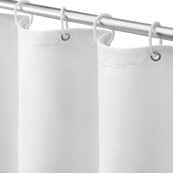 Awellife White Linen Shower Curtain for Bathroom Natural Cotton Cloth