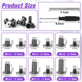 Chicago Screws Binding Screws, 120 Set Chicago Binding Screws, 4/5/6/8/10/12 mm Book Screws, Chicago Button for DIY Leather Decoration, Bags, Crafts, Collars, Belts, Books