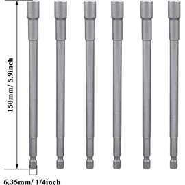 6Pcs Magnetic Power Impact Nut Driver Set,150mm 1/4 Inch Hex Shank Professional Grade Socket Nut Setters for Electric Hand Drill/Lithium Drill/Pneumatic Screwdriver/Impact Driver