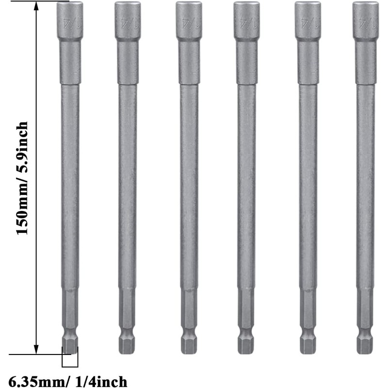 6Pcs Magnetic Power Impact Nut Driver Set,150mm 1/4 Inch Hex