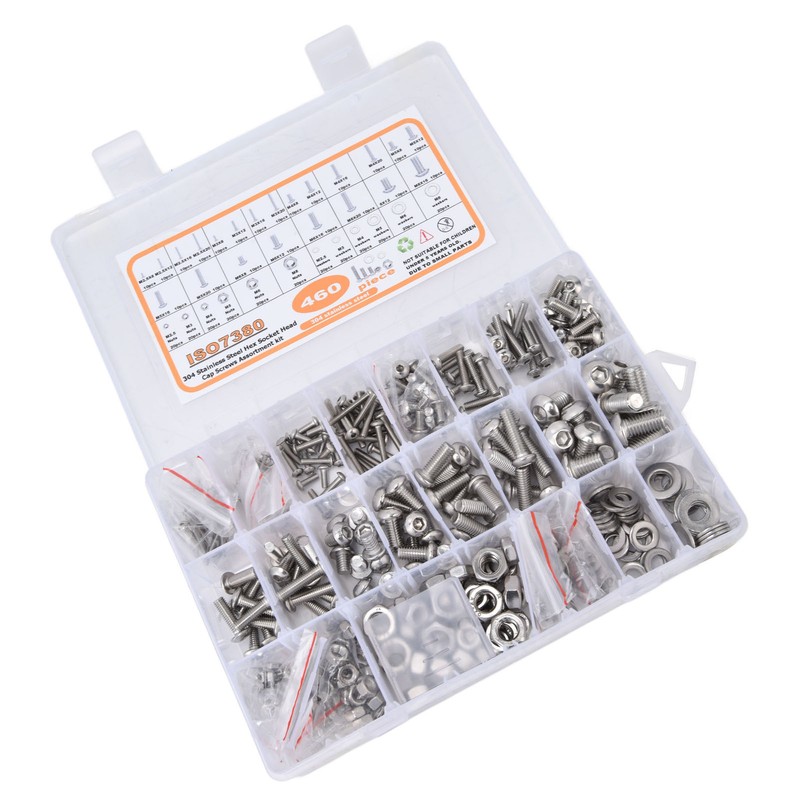 460Pcs Hex Socket Screws Kit 304 Stainless Steel Screw Nuts