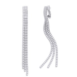 QUKE Woman Long Drop Dangle Tassel Clip On Earrings Cubic Zirconia Crystal Not Pierced Earrings For Women And Girls