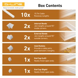 D-Line 157in White Corner Cable Concealer Multipack, Floor Wire Hider, Quarter Round Cord Cover, Organize Cords in Corners, Floor Molding - 10x 15.7in Lengths & Accessories