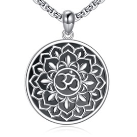 VENACOLY Om Black Onyx Necklace 925 Sterling Silver Om Black Onyx Pendant Jewellery for Men Women