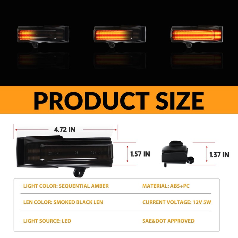 DERMOKA Sequential Amber LED Side Mirror Marker Lights Compatible with