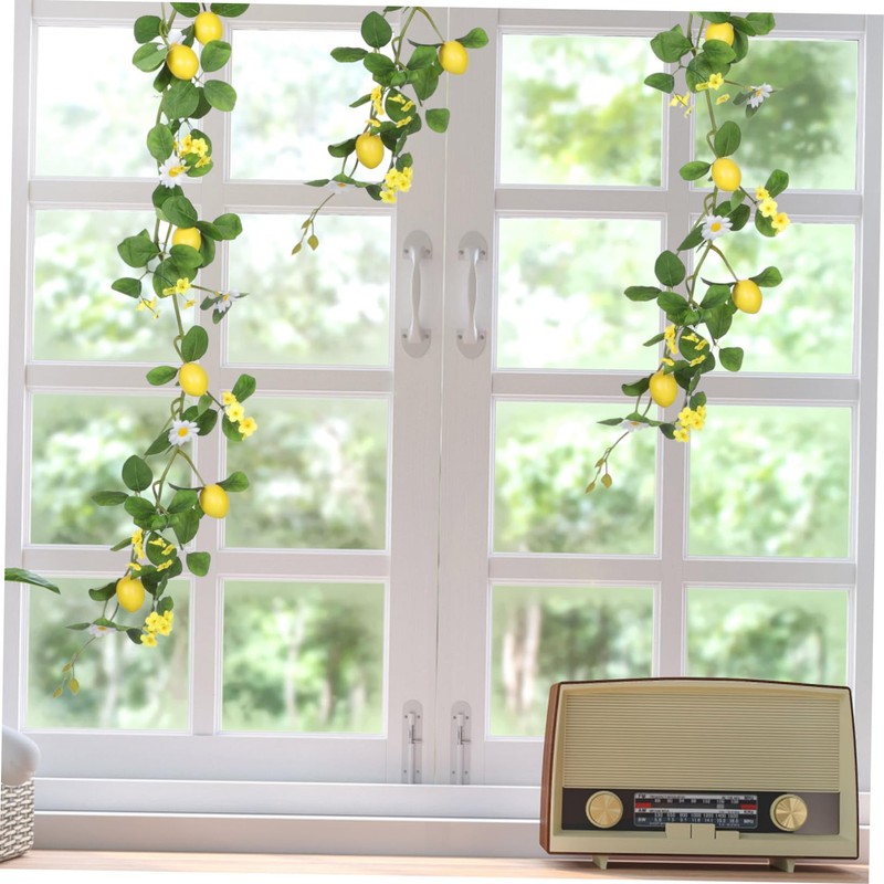 CAXUSD Lemon Garland Artificial Decor Green Leaves Foam and Cloth