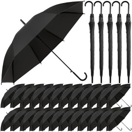 Reginary 30 Pieces Wedding Umbrellas Bulk Auto Open Stick Umbrellas with White European J Hook Handle Windproof Large Canopy Umbrella for Outdoor Wedding Bride Groom Photography Golf (Black)