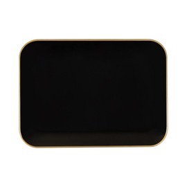 EcoQuality 8" x 11" inch Disposable Rectangular Black Plastic with Gold Rim Serving Tray, China Like Party Trays, Heavy Duty Dinner Serving Plate, Platter, Weddings, Baby Showers, Catering (12)