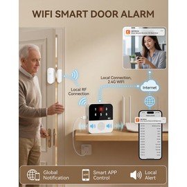 PILSAMAS Wi-Fi Door and Window Alarms for Dementia Wandering Seniors (4 Sensors), Smart Caregiver Pager with App Alerts, ID Display, 328ft Range Whole Home Door Sensor Chime for Kids, Toddler Security