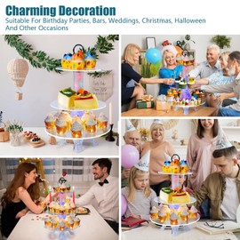 PARYRAY 3-Tier LED Cupcake Stand with Eiffel Tower Design - Rechargeable Acrylic Dessert Display for Party Weddings Birthdays Baby Showers Birthday Gift