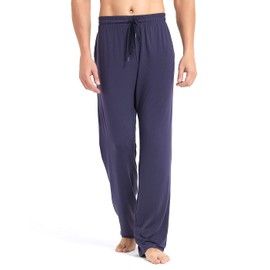 Idtswch 32/34/36/38 de entrepierna larga para hombre, pantalones de pijama extra largos, pantalones de yoga para descansar, ropa de dormir con bolsillos para hombre, marino, Medium
