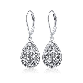 SHAOAN 925 Sterling Silver Filigree Dangle Drop Earrings Leverback Teardrop Earrings for Women Jewelry Gifts