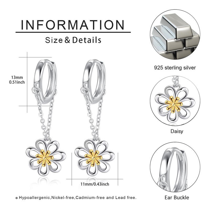 Freesloth Daisy Earrings for Women 925 Sterling Silver Daisy Dangle
