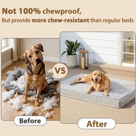 RRPETHOME Indestructible Dog Beds for Large Dogs, Chew Proof Dogs Bed with Orthopedic Egg Foam, Outdoor Waterproof Pet Bed Mat with Washable Cover for Crate Pad and Cages,Jumbo