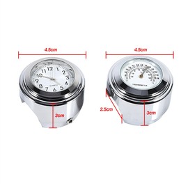 VGEBY Motorcycle Handlebar Clock, 7/8" 1" Motorcycle Handlebar Dial Clock & Thermometor Waterproof Glossy for Cruiser Chopper(Pack of 2)