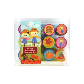 TINYMILLS 12 Pcs Fall Harvest Thanksgiving Stamp Kit for Kids - Thanksgiving Pumpkin Autumn Self Inking Stamps Gift Party Favors
