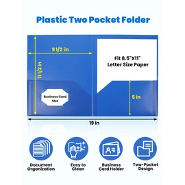 SUNEE 2 Pocket Folders (12 Pack, Blue) Heavy-Duty Plastic Folders with Pockets, Fit 8.5x11 Letter Size Paper, 2-Pocket File Folders for Kids, Home, School, Office