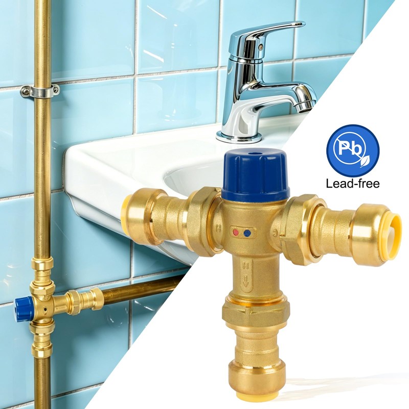 3/4 Inch Brass Thermostatic Mixing Valve,Push To Connect Brass Plumbing