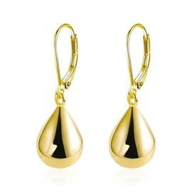 Peasimy Teardrop Leverback Earrings for Women Silver Waterdrop Teardrop Leverback Dangle Earrings Jewelry (Gold)