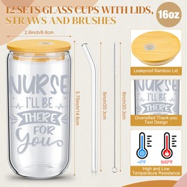 Funnymoom 36 Pcs Nurse Appreciation Gifts Set for Women Thank You School Week Nurse Day with Inspirational A6 Leather Journal Notebook 16 Oz Glass Cup And Glitter Ballpoint Pen(Simple Style)