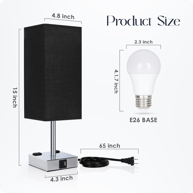 Soilsiu Set of 2 Bedside Table Lamp 3 Way Dimmable