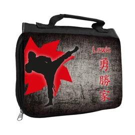 Kulturbeutel mit Namen Lewis und Ninja-Motiv für Jungen | Kulturtasche mit Vornamen | Waschtasche für Kinder