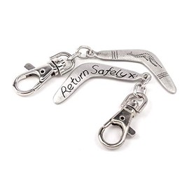 Boomerang Travel Clip on Pewter Bag Charm with a Return Safely Message